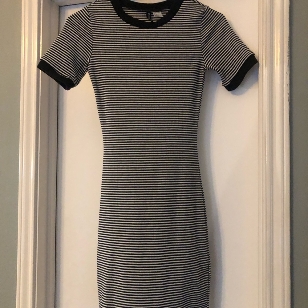 Divided Black & White Striped Short Sleeve Bodycon Mini Dress